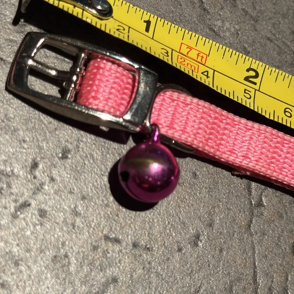 Pink Rhinestone Cat Collar or small dog, adorned with rhinestones and a bell.